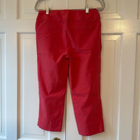 Zac & Rachel Coral Orange Red Pink Capri Pants Women's Size 8 Pull On Cropped - Picture 2 of 7
